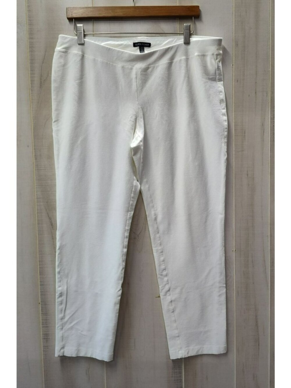 Eileen Fisher White Stretch Pull-On Pants, Size Large, Viscose Blend, 26" inseam